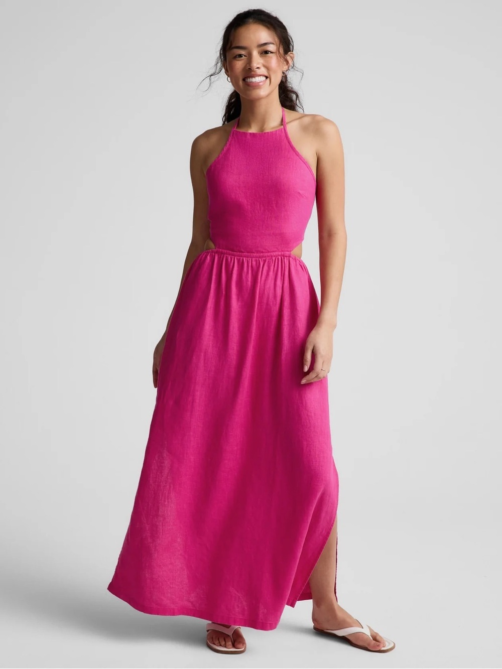Beyond Yoga Softwash Linen Halter Maxi Dress Pink Glow XS